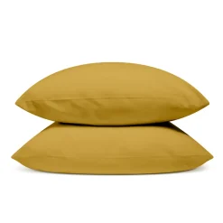 Lot de 2 Taies d'oreiller unies 50x75cm PERCALE MOUTARDE>Bleu Calin Sale