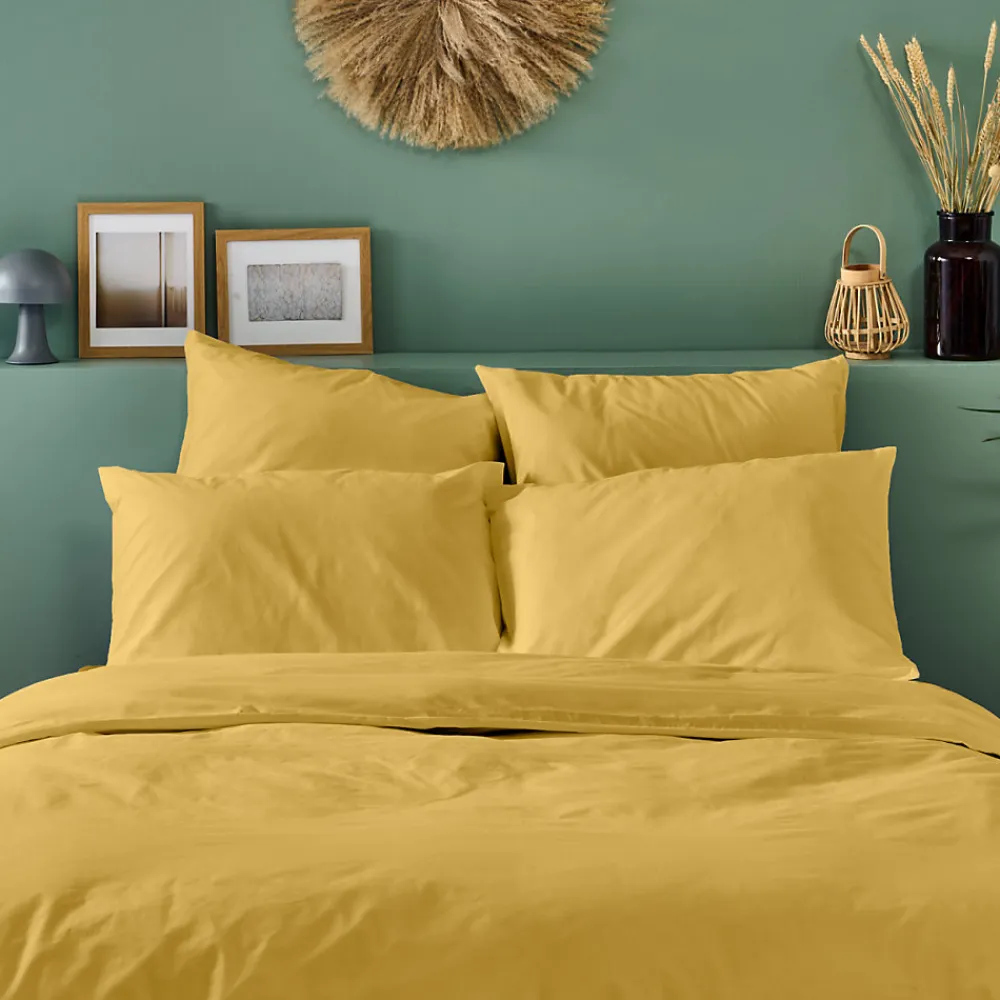 Lot de 2 Taies d'oreiller unies 50x75cm PERCALE MOUTARDE>Bleu Calin Sale