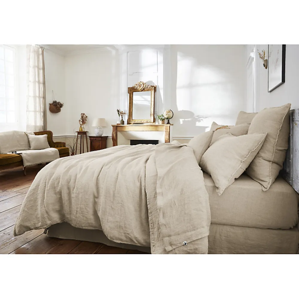 Meubletmoi Lot de 2 taies d'oreillers 50 x 70 cm en lin lavé sable - LUISA* Taie D'Oreiller