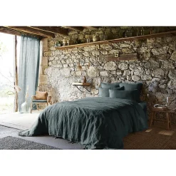 Meubletmoi Lot de 2 taies d'oreillers 60 x 60 cm en lin lavé bleu - LUISA* Taie D'Oreiller