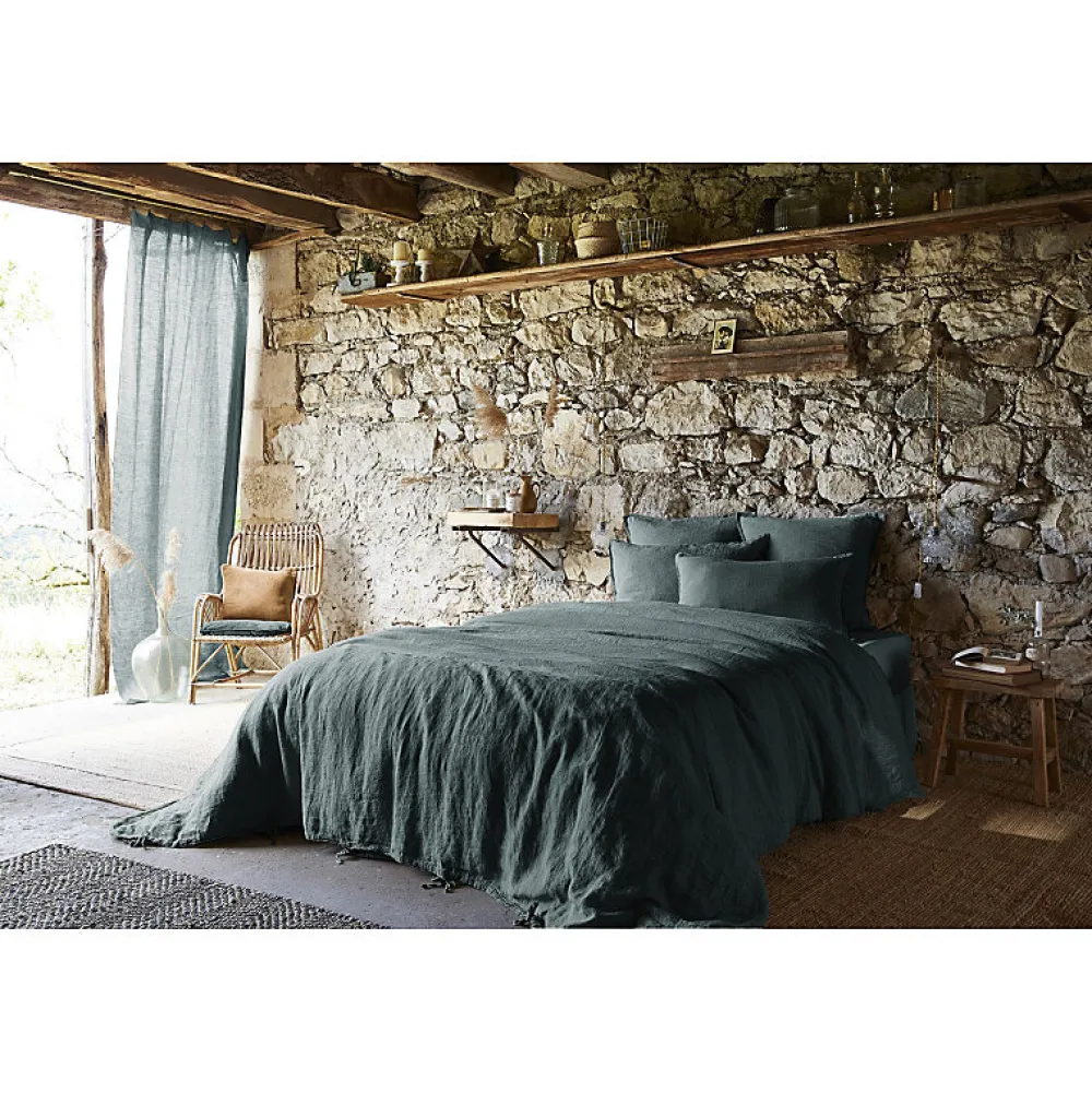 Meubletmoi Lot de 2 taies d'oreillers 50 x 70 cm en lin lavé bleu - LUISA* Taie D'Oreiller
