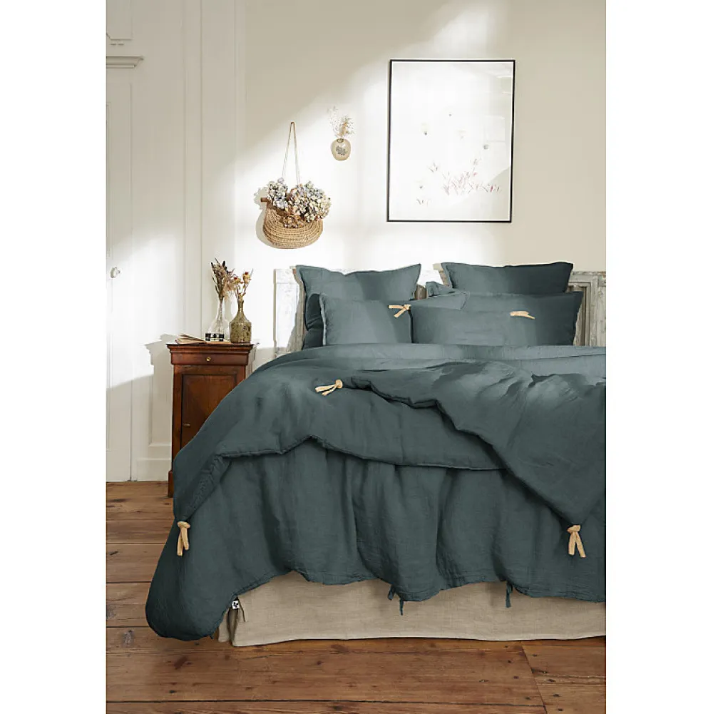 Meubletmoi Lot de 2 taies d'oreillers 50 x 70 cm en lin lavé bleu - LUISA* Taie D'Oreiller