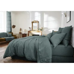 Meubletmoi Lot de 2 taies d'oreillers 50 x 70 cm en lin lavé bleu - LUISA* Taie D'Oreiller