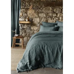 Meubletmoi Lot de 2 taies d'oreillers 50 x 70 cm en lin lavé bleu - LUISA* Taie D'Oreiller