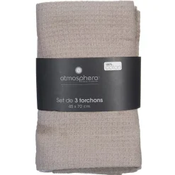 Atmosphera Créateur D'Intérieur Lot de 3 torchons en coton 45x70 - Taupe- Atmosphera* Boutis, Couvre-Lit, Édredon