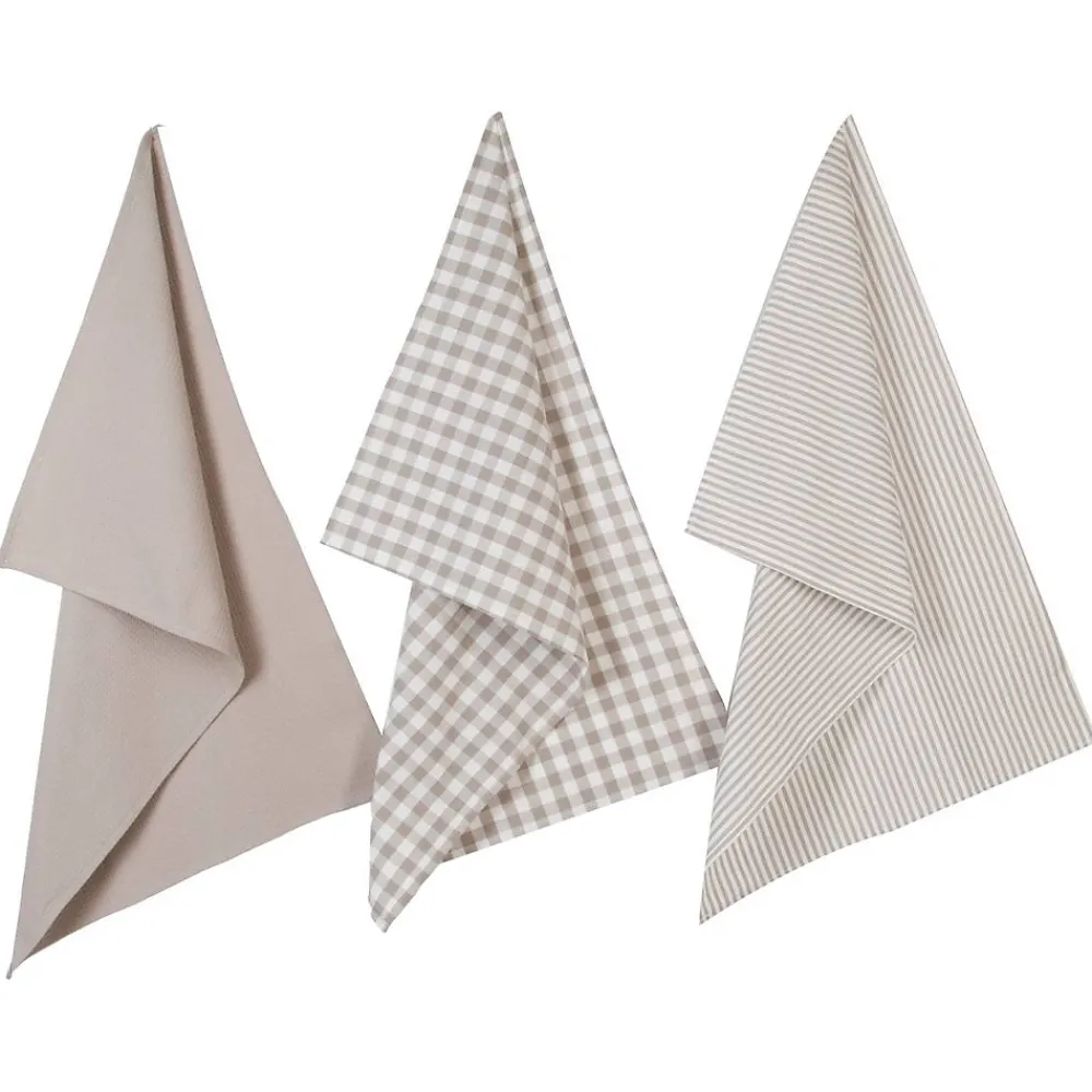 Atmosphera Créateur D'Intérieur Lot de 3 torchons en coton 45x70 - Taupe- Atmosphera* Boutis, Couvre-Lit, Édredon