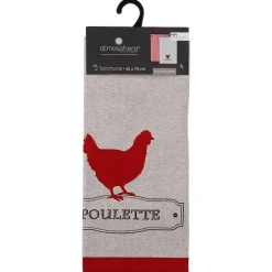 Lot de 2 torchons imprimés Poule - coton - 45x70 cm - Atmosphera>Atmosphera Créateur D'Intérieur Clearance