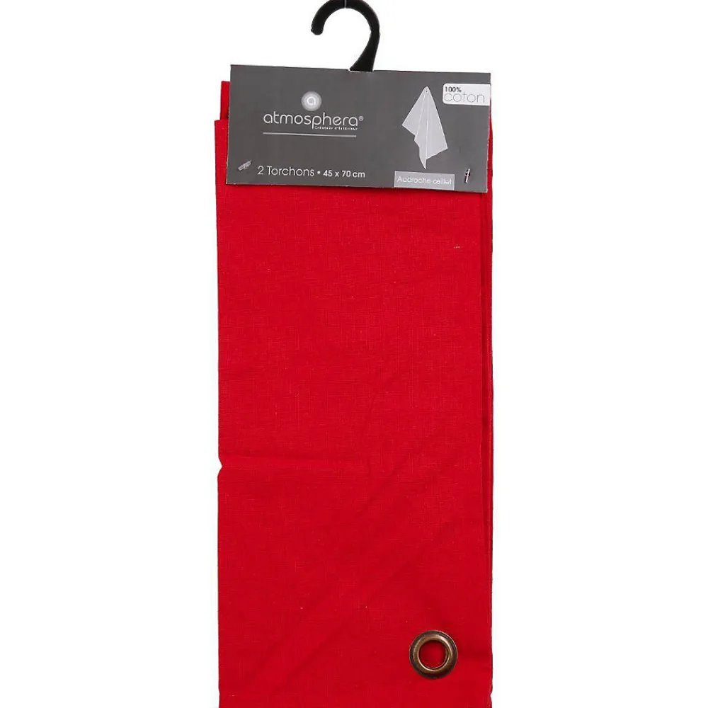 Lot de 2 torchons imprimés - coton - rouge - 45x70 cm - Atmosphera>Atmosphera Créateur D'Intérieur