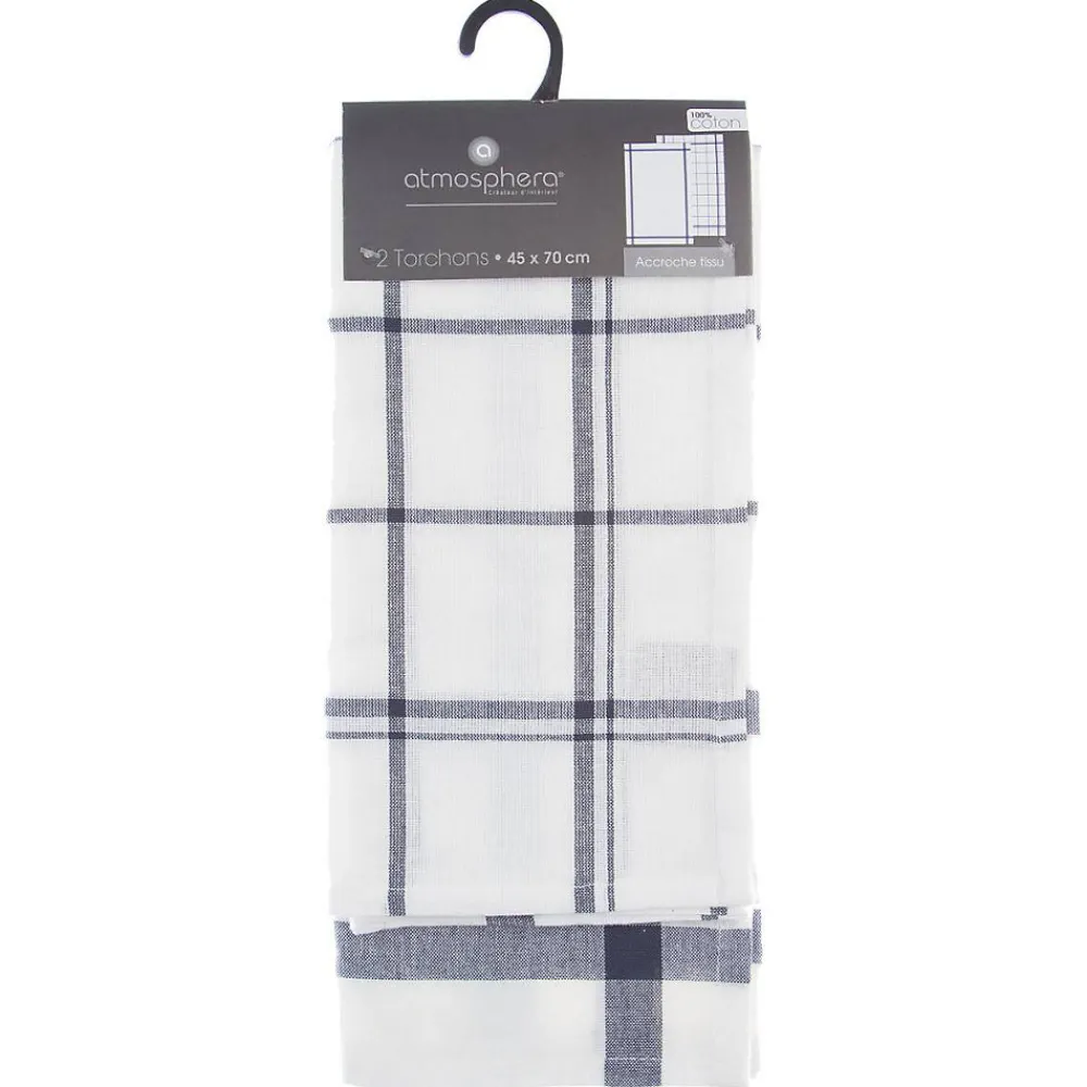 Atmosphera Créateur D'Intérieur Lot de 2 torchons imprimés - coton - bleu - 45x70 cm - Atmosphera* Boutis, Couvre-Lit, Édredon