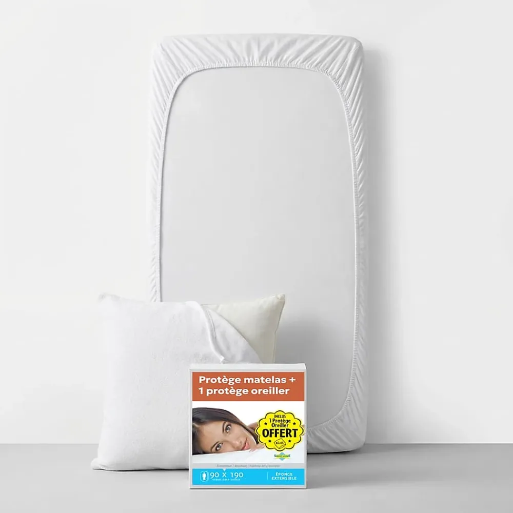 Sweetnight Lot Protège-Matelas 90x190 + 1 Protège-Oreiller 65x65 - Bouclette Éponge Coton Absorbante* Protège Matelas
