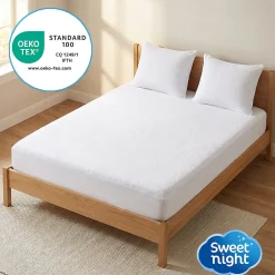 Sweetnight Lot Protège-Matelas 160x200 + 2 Protège-Oreillers 65x65 - Bouclette Éponge Coton Absorbante* Protège Matelas