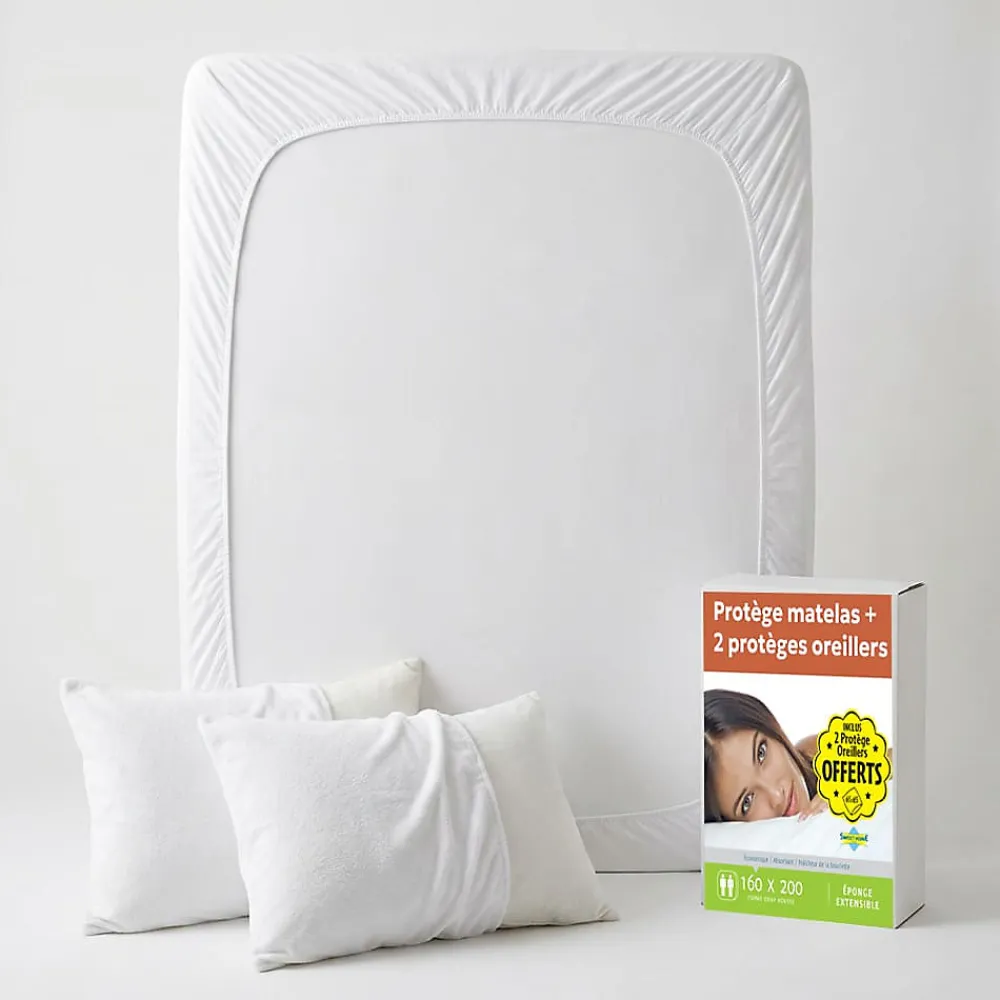 Sweetnight Lot Protège-Matelas 160x200 + 2 Protège-Oreillers 65x65 - Bouclette Éponge Coton Absorbante* Protège Matelas