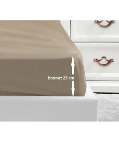 Drap Housse 100% coton 160x200x25 cm beige>Lovely Home