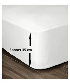 Drap Housse 100% Coton 180x200cm - Bonnet 35cm - Blanc>Lovely Home Clearance