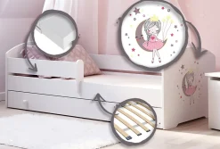 Kobi LUK lit enfant avec tiroir et barreau 140x70 princesse endormie* Lit Avec Rangement