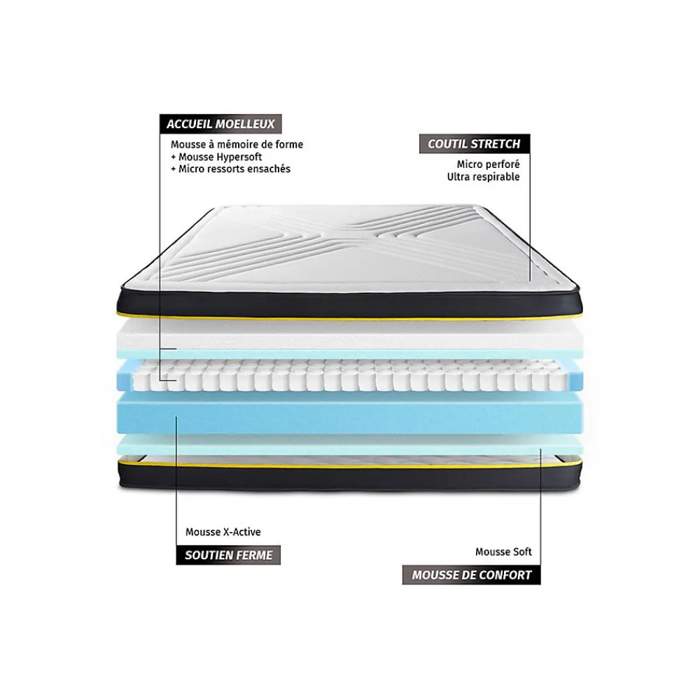 Matelas Mémoire de forme et micro ressorts ensachés - Confort : Equilibré>Sleepfit Best