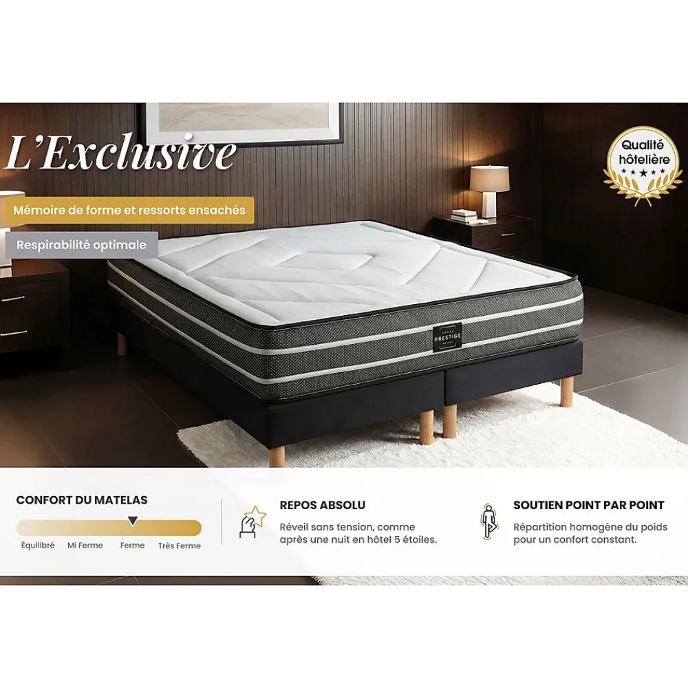 Prestige Literie Matelas Ressorts ensachés et mémoire de forme - Confort : Ferme* Matelas