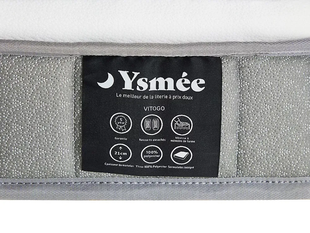 Vente-unique Matelas 140 x 190 cm ressorts ensachés et accueil mémoire de forme ép.21cm - VITOGO de YSMÉE* Matelas
