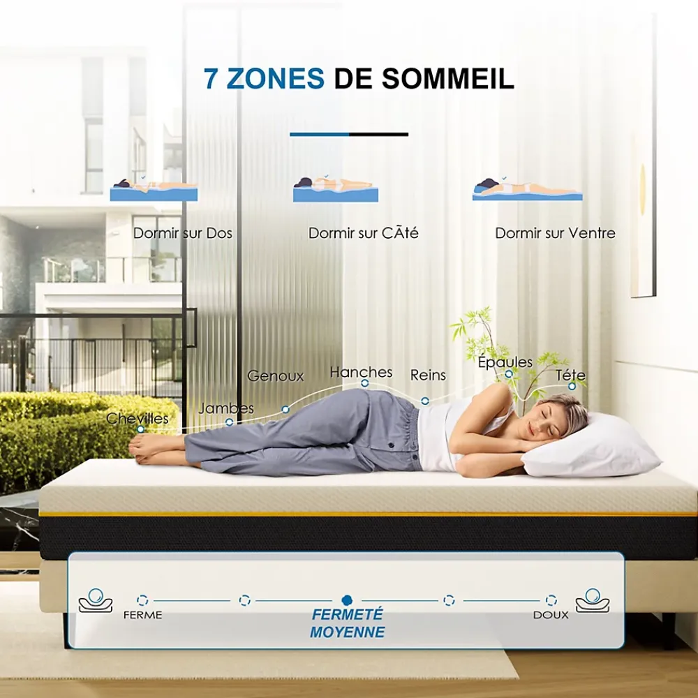 Teeno Matelas adulte de 17 cm, 90 x 200 cm (mousse à mémoire de forme + fibre de charbon de bambou)* Matelas