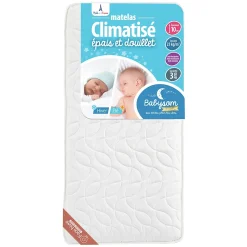 Babysom Matelas Bébé Climatisé - 1 Face Été Fraîche et 1 Face Hiver Ouatinée - Anti-acarien - Oeko-Tex - Fabrication française* Matelas