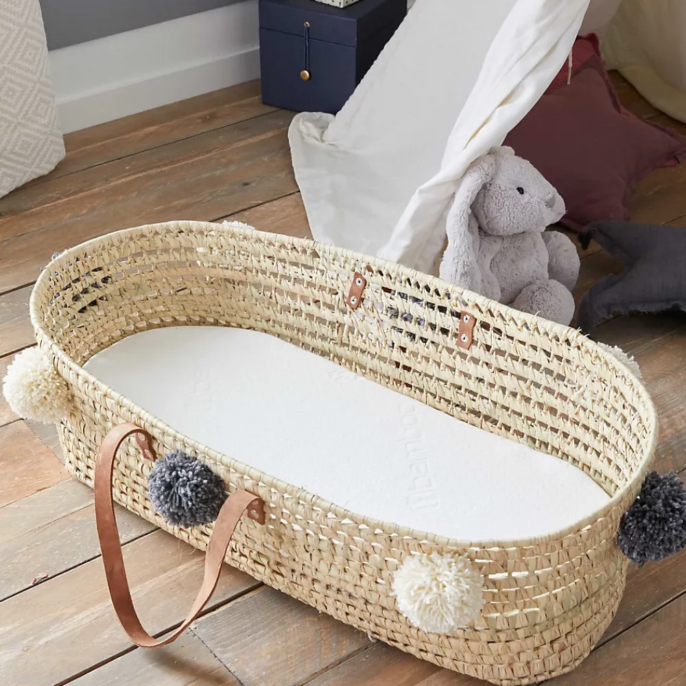 Babysom Matelas de Couffin Bamboo - 72x32x4 cm - Landau - Nacelle - Berceau - Viscose au toucher Ultra Doux - Forme Ovale - Déhoussable* Matelas