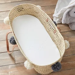 Babysom Matelas de Couffin Bamboo - 72x32x4 cm - Landau - Nacelle - Berceau - Viscose au toucher Ultra Doux - Forme Ovale - Déhoussable* Matelas