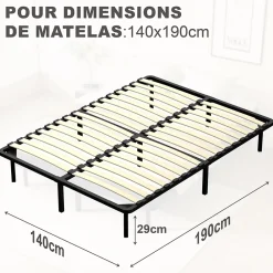 Teeno Matelas double en mousse de 17 cm + sommier à lattes de 16 rangs 140x190 cm* Ensemble Sommier Et Matelas