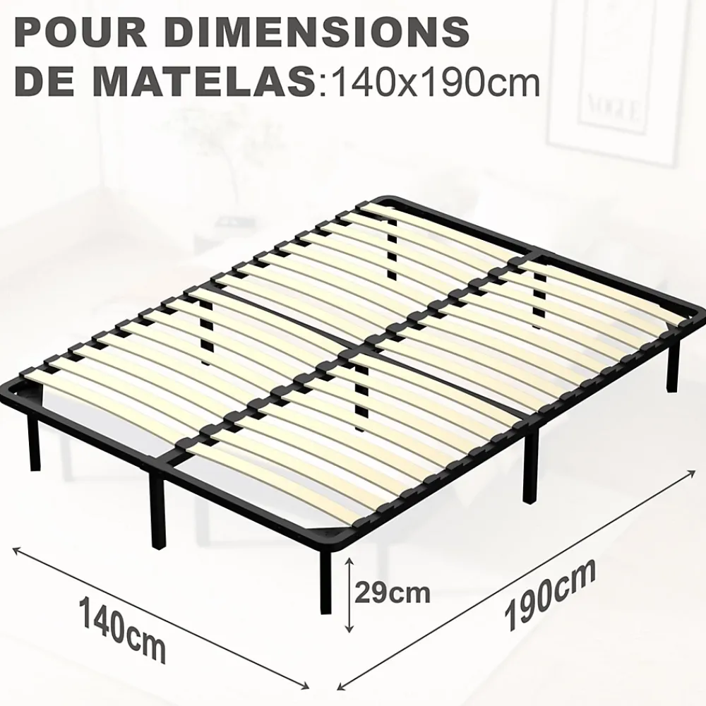 Teeno Matelas double en mousse de 17 cm + sommier à lattes de 16 rangs 140x190 cm* Ensemble Sommier Et Matelas