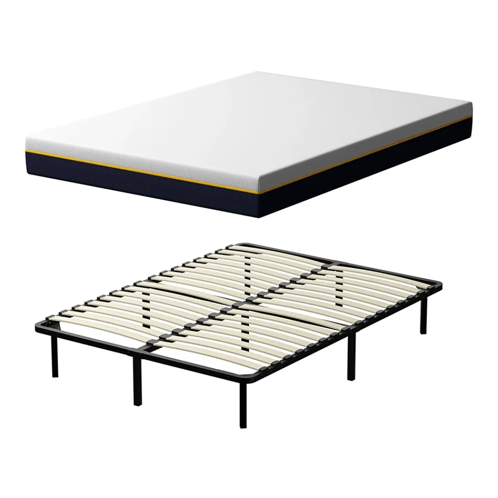Teeno Matelas double en mousse de 17 cm + sommier à lattes de 16 rangs 140x190 cm* Ensemble Sommier Et Matelas