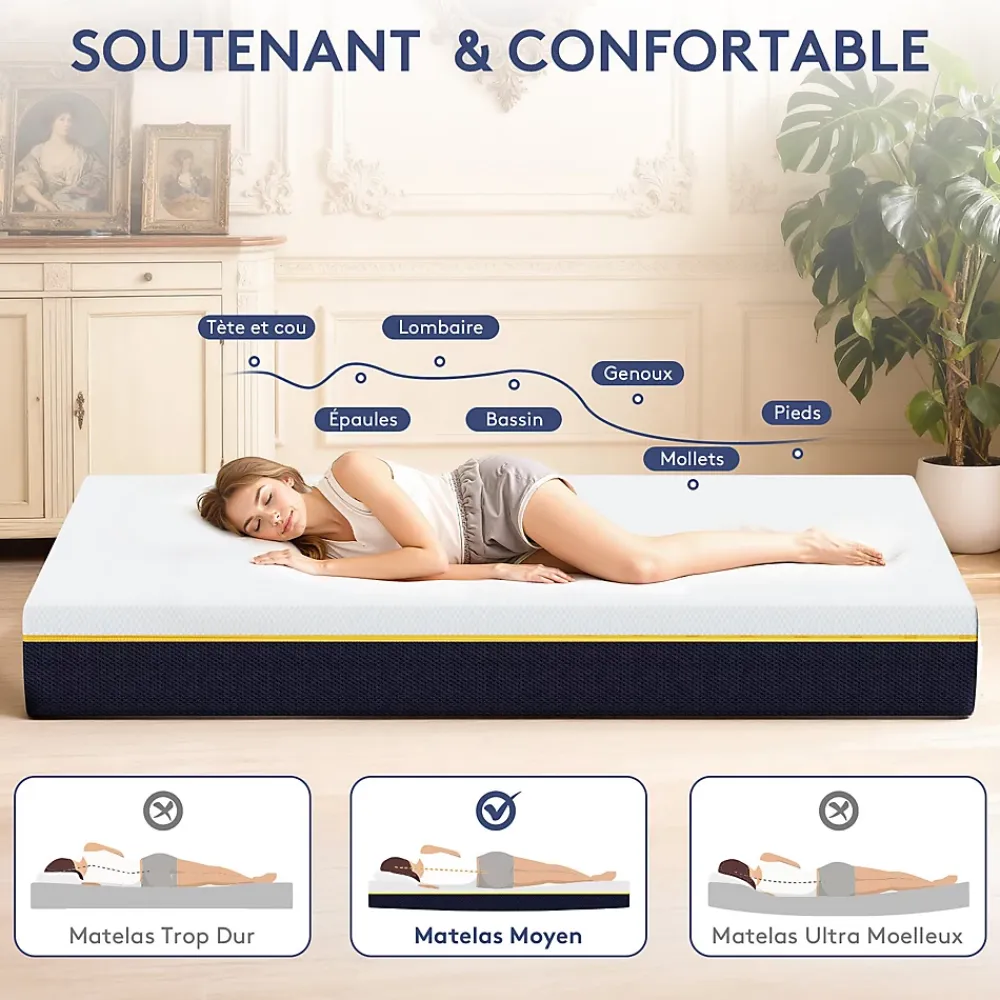 Teeno Matelas en mousse à mémoire de forme 90 x 190 cm , épaisseur 21 cm* Matelas