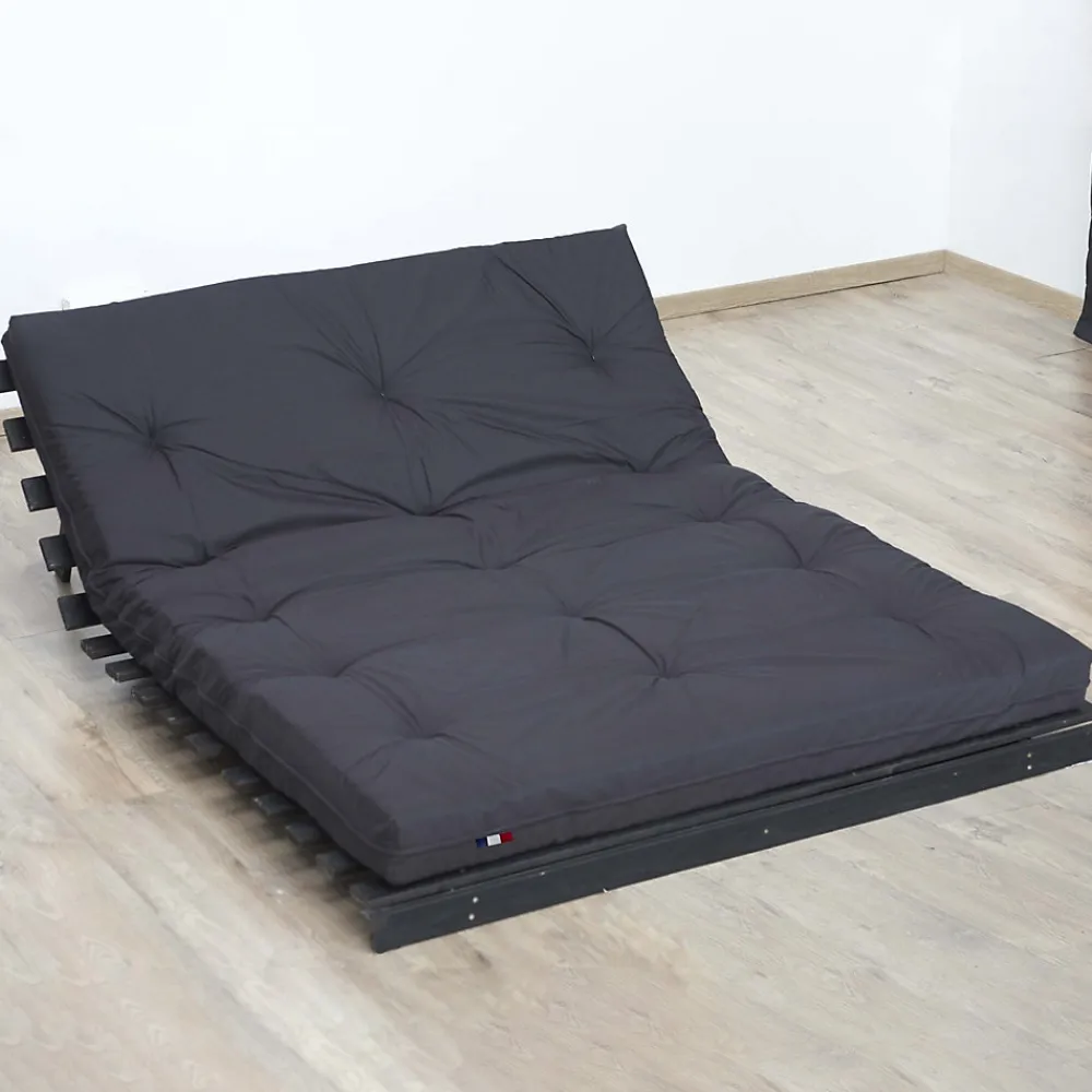 Matelas futon latex et fibres gris anthracite 140x190>Idliterie Discount