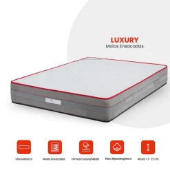 Matelas Luxury - ressorts ensachés et mousse viscoélastique, tissu Aloe Vera, 1400 x 1900 mm, ép. 27 cm><noscript><img width=