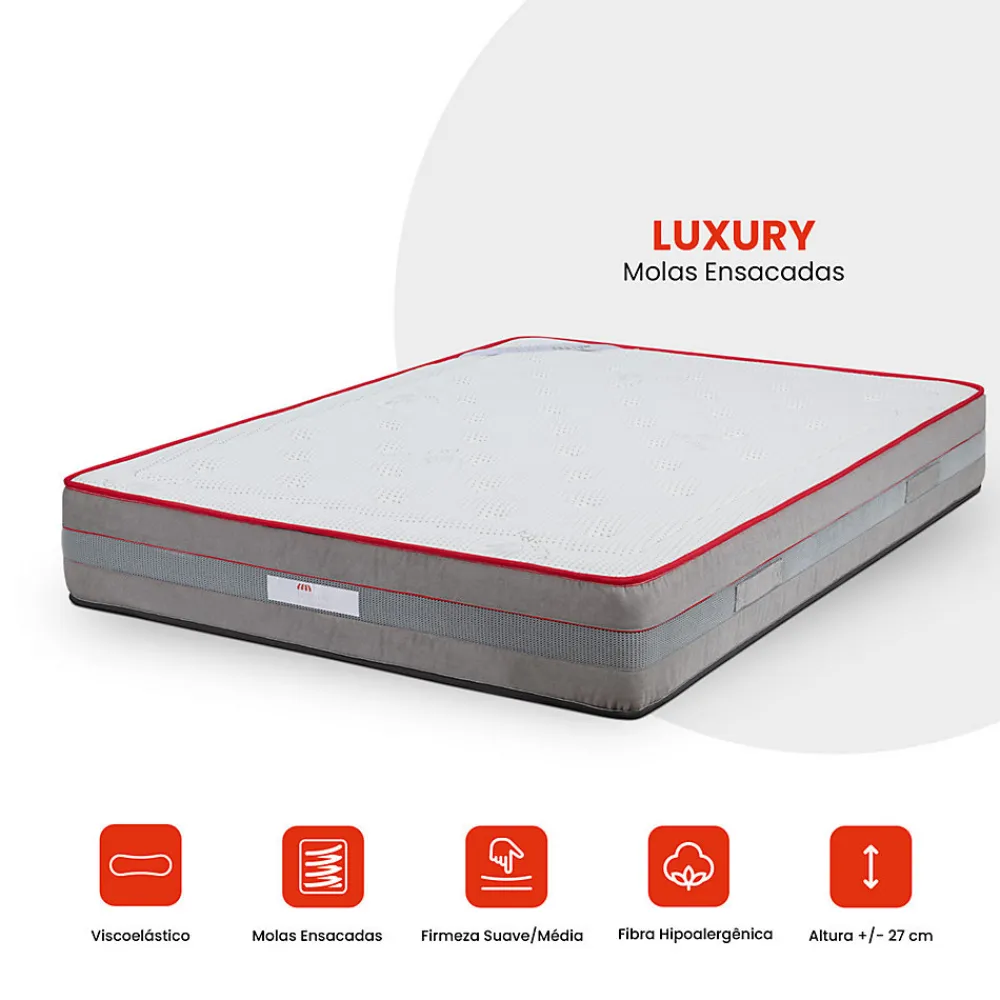 Matelas Luxury - ressorts ensachés et mousse viscoélastique, tissu Aloe Vera, 1400 x 1900 mm, ép. 27 cm>Mercado Do Colchão Hot