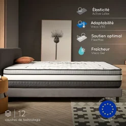 Naturalex Matelas Mémoire de Forme Trilux - 160x200 - 30 cm - Confort Ferme - 7 zones - Blue Latex - Réversible - Hypoallergénique* Matelas