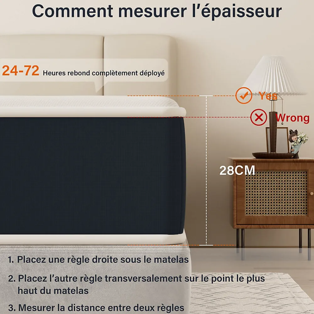 Matelas mousse 140x200, 28 cm Matelas en mousse, Advanced Sleep Care, Respirant, Zone 7, réversible des deux côtés>Teeno Clearance