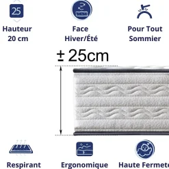 Dagostino Home Matelas Mousse 160x200 Firenza, Ferme, Réversible, Côté Été/hiver, H25 Cm* Matelas
