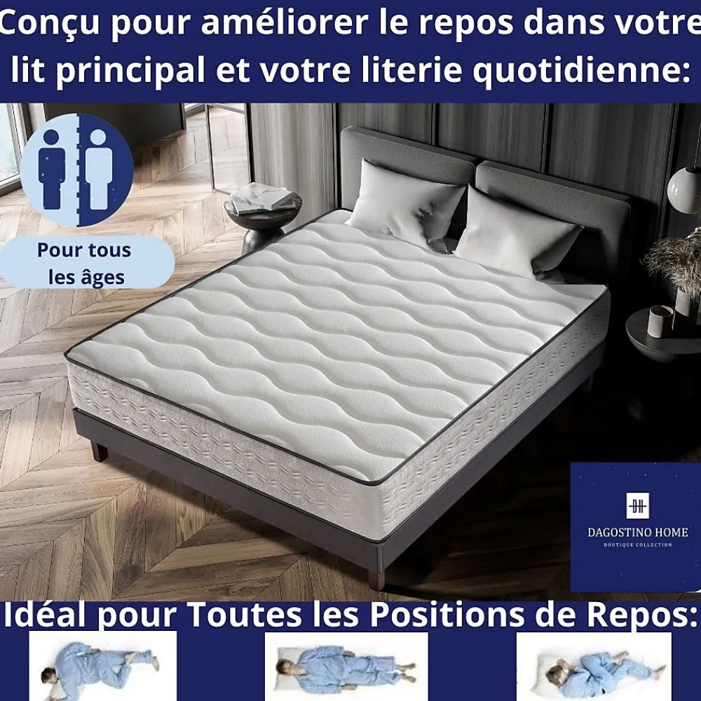 Dagostino Home Matelas Mousse 140x190 Firenza, Ferme, Réversible, Côté Été/hiver, H25 Cm* Matelas