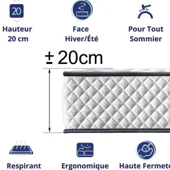 Matelas Mousse 140x200 Florida, Ferme, Réversible, Côté Été/hiver, H20 Cm><noscript><img width=