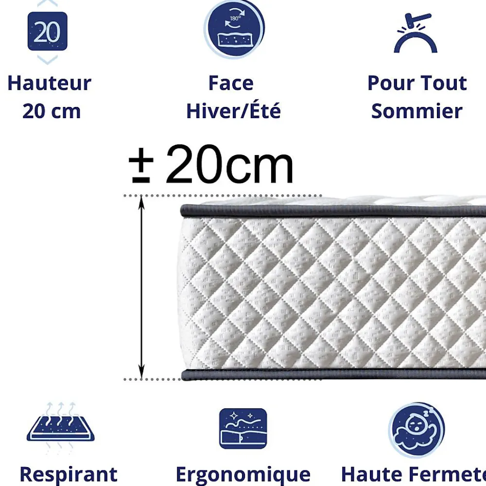 Matelas Mousse 140x200 Florida, Ferme, Réversible, Côté Été/hiver, H20 Cm>Dagostino Home Online