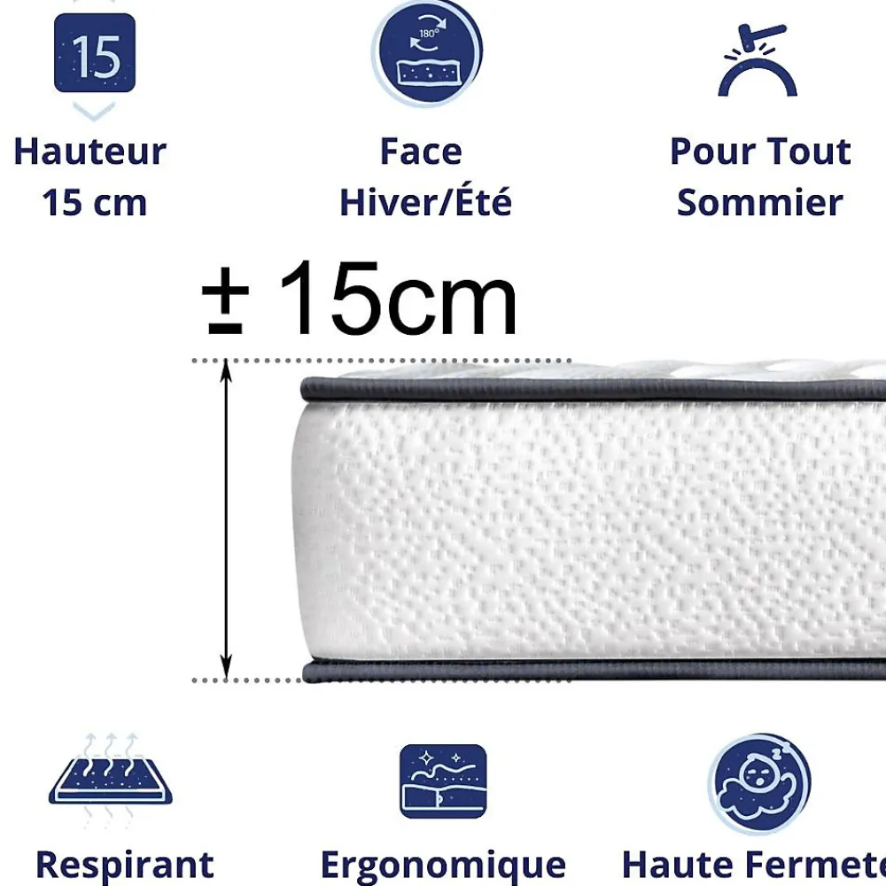 Matelas Mousse 80x200 New York, Ferme, Réversible, Côté Été/hiver, H15 Cm>Dagostino Home Hot
