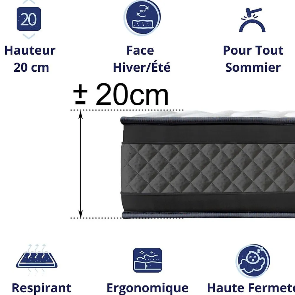 Matelas Mousse 180x200 Onyx, Ferme, Réversible, Côté Été/hiver, H20 Cm>Dagostino Home Discount