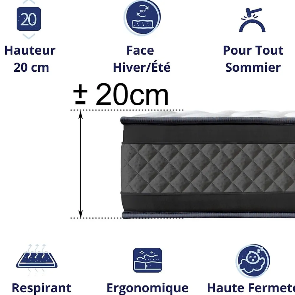 Dagostino Home Matelas Mousse 140x190 Onyx, Ferme, Réversible, Côté Été/hiver, H20 Cm* Matelas