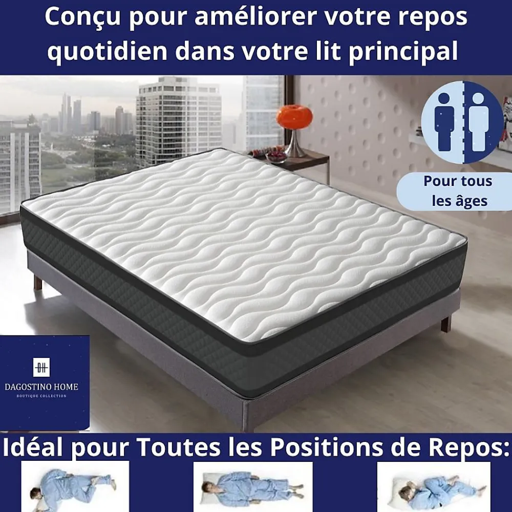Dagostino Home Matelas Mousse 140x190 Onyx, Ferme, Réversible, Côté Été/hiver, H20 Cm* Matelas