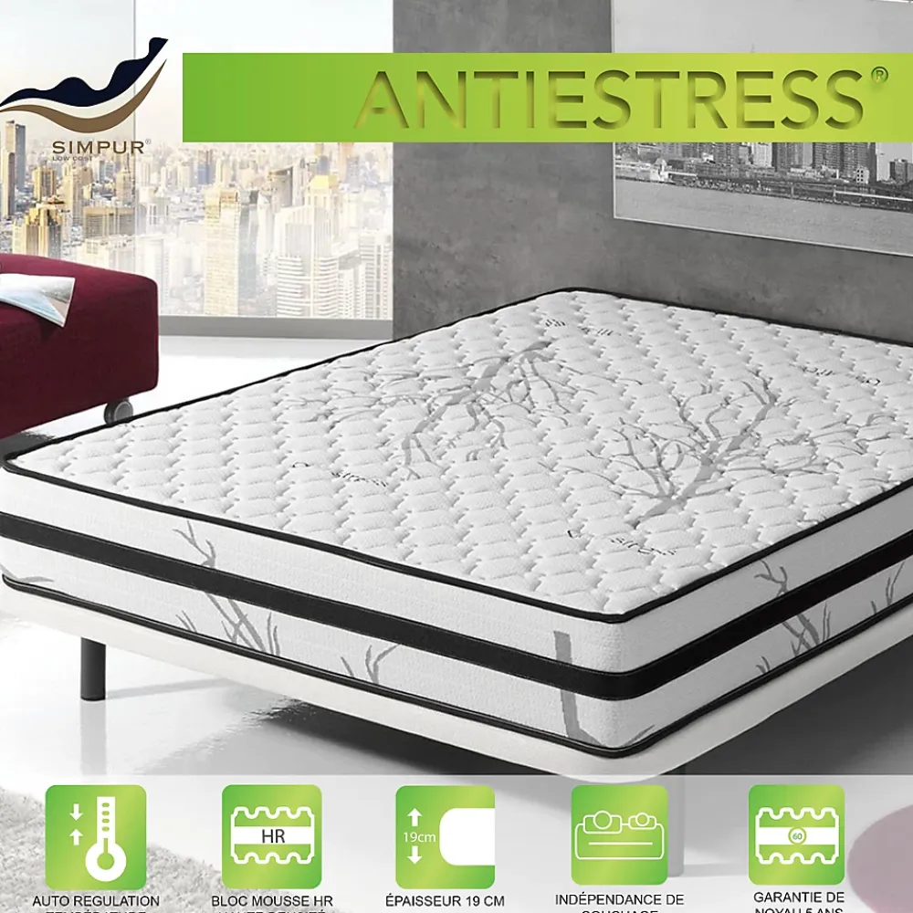 Simpur Low Cost Matelas mousse 90x200 therapy carbone anti stress mousse h.r. épaisseur 19 cm tissu 3d système airfresh* Matelas