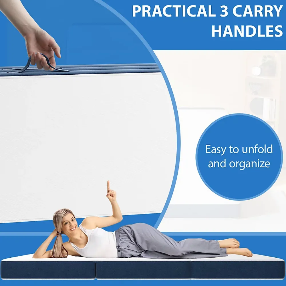 Teeno Matelas Pliant Triple 75X195CM, Matelas Polyvalent, 15cm Mousse épaisse, Housse Amovible et Lavable en Machine, Poignée de* Matelas