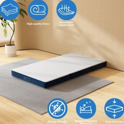 Teeno Matelas Pliant Triple 75X195CM, Matelas Polyvalent, 15cm Mousse épaisse, Housse Amovible et Lavable en Machine, Poignée de* Matelas