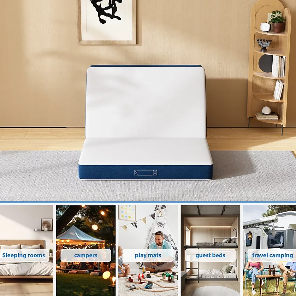 Teeno Matelas Pliant Triple 75X195CM, Matelas Polyvalent, 15cm Mousse épaisse, Housse Amovible et Lavable en Machine, Poignée de* Matelas
