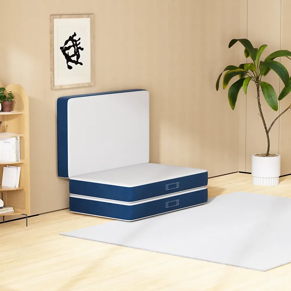 Teeno Matelas Pliant Triple 75X195CM, Matelas Polyvalent, 15cm Mousse épaisse, Housse Amovible et Lavable en Machine, Poignée de* Matelas