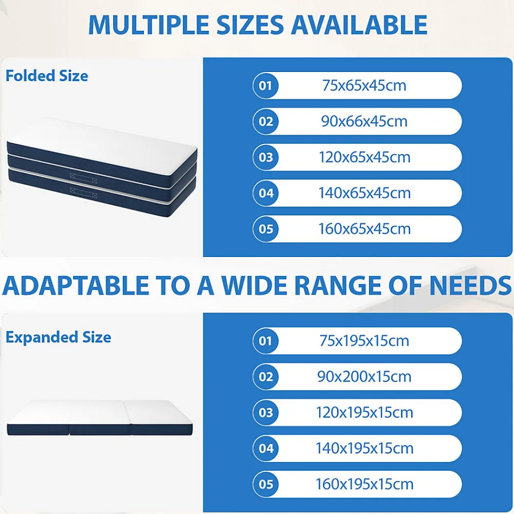 Matelas Pliant Triple 90X200CM, Matelas Polyvalent, 15cm Mousse épaisse, Housse Amovible et Lavable en Machine, Poignée de>Teeno Outlet