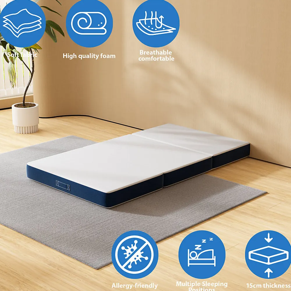 Matelas Pliant Triple 90X200CM, Matelas Polyvalent, 15cm Mousse épaisse, Housse Amovible et Lavable en Machine, Poignée de>Teeno Outlet
